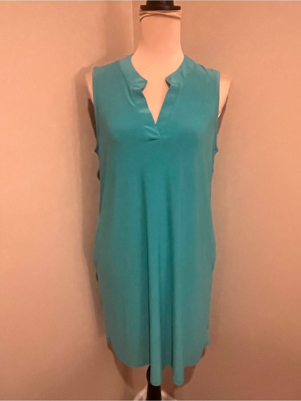 Scarlett Teal Sleeveless Shift Split V Mini, size Small